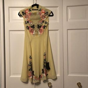 Yellow embroidered cocktail dress- Needle & Thread